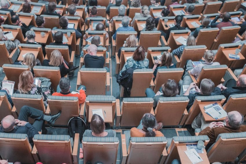 University lecture hall with students who love to study