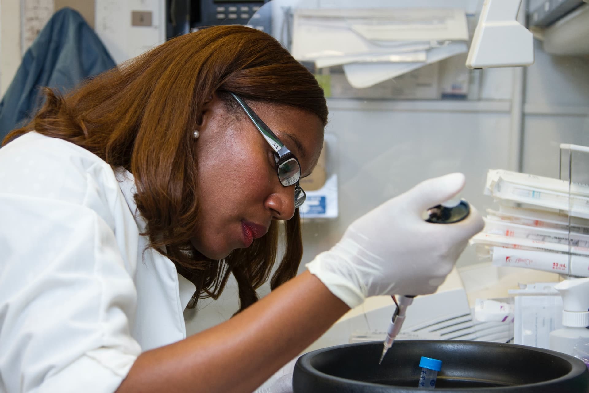 Environmental chemist working in a lab