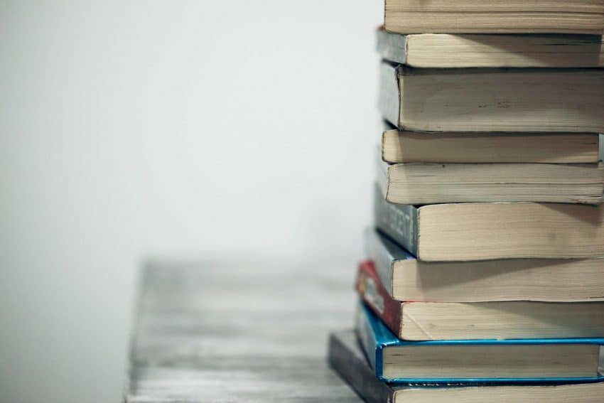 Stack of books on a desk