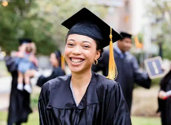 a female college student in graduation attire