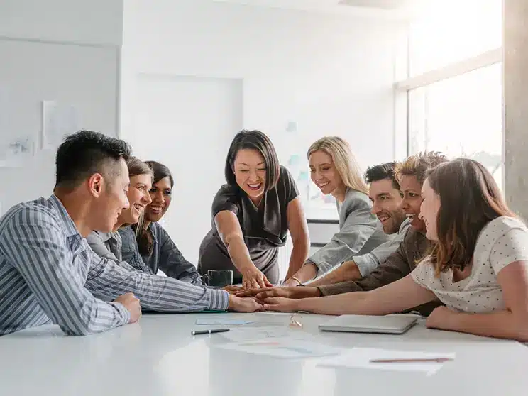 employees doing a relationship-building exercise at the workplace